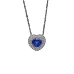 Jay Feder 18k White Gold Sapphire Diamond Heart Shaped Pendant Necklace
