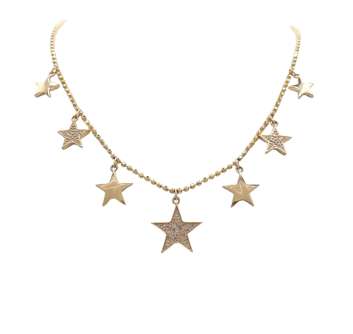 JAY FEDER 14K YELLOW GOLD DIAMOND STAR STATION NECKLACE