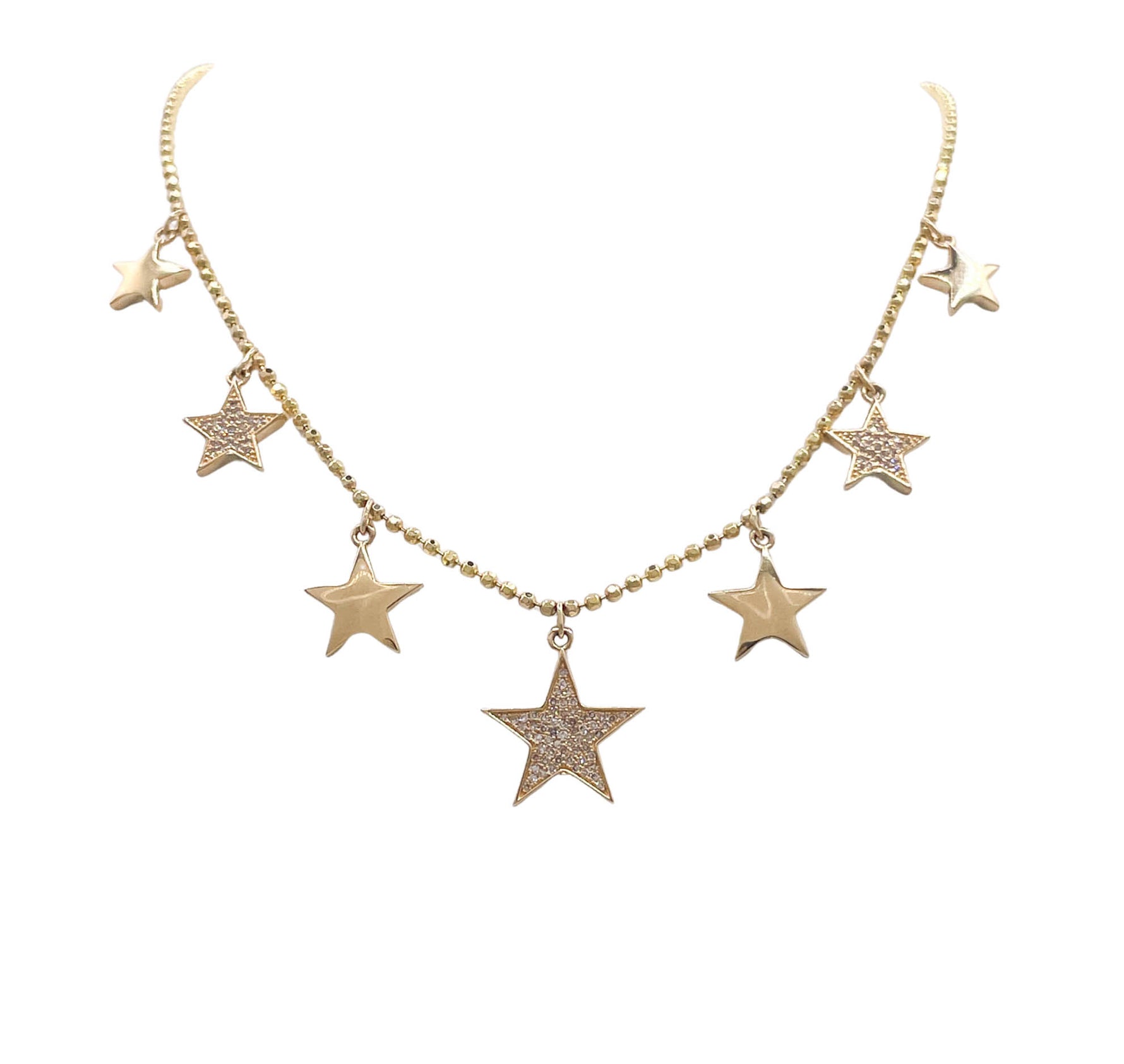 JAY FEDER 14K YELLOW GOLD DIAMOND STAR STATION NECKLACE