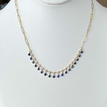 Jay Feder 14k Yellow Gold Sapphire and Diamond Hanging Station Paperclip Necklace