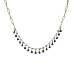 Jay Feder 14k Yellow Gold Sapphire and Diamond Hanging Station Paperclip Necklace