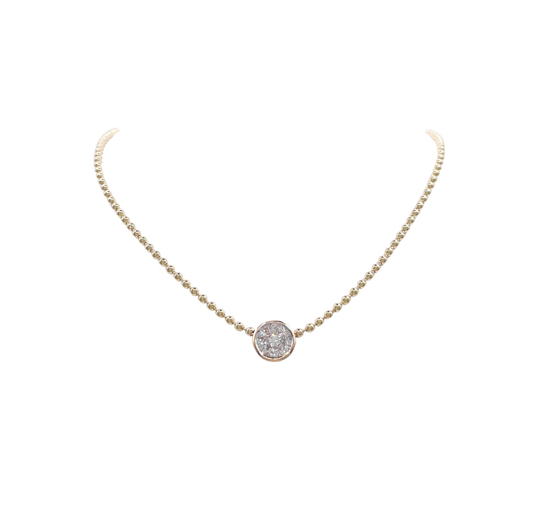 JAY FEDER 14K YELLOW GOLD DIAMOND ILLUSION CLUSTER PENDANT NECKLACE