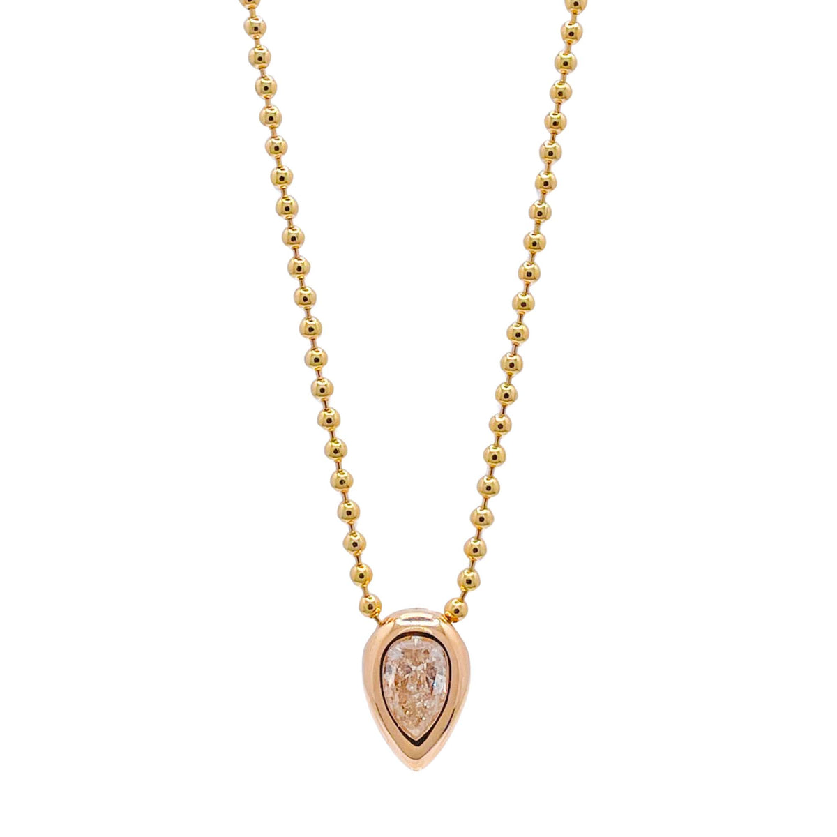 Jay Feder 14k Yellow Gold Pear Diamond Pendant Bead Necklace