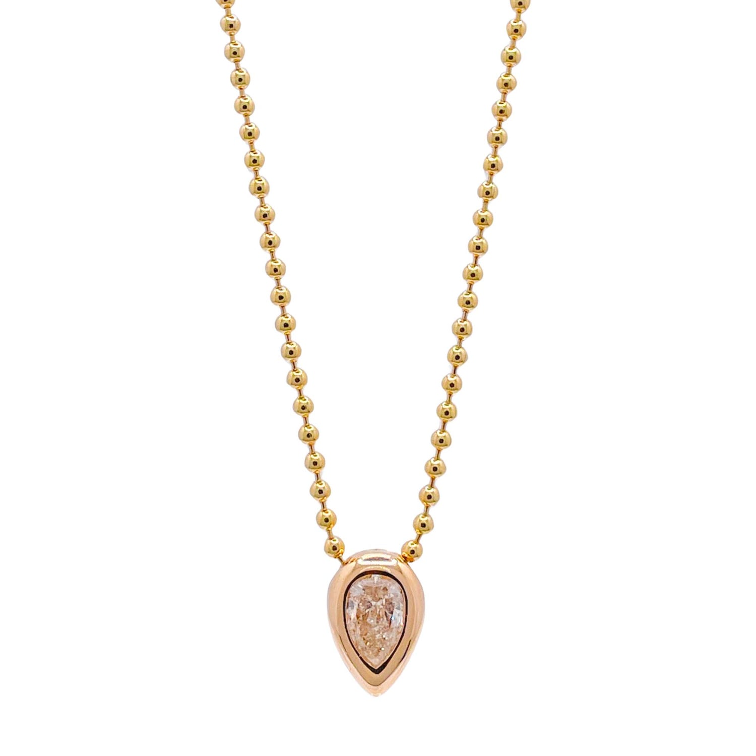 Jay Feder 14k Yellow Gold Pear Diamond Pendant Bead Necklace