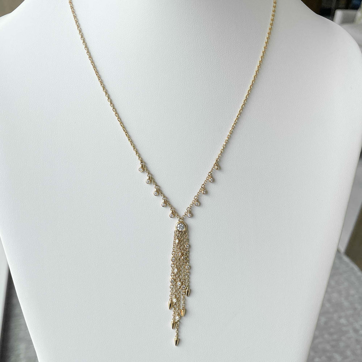 Jay Feder 14k Yellow Gold Diamond Bezel Lariat Necklace
