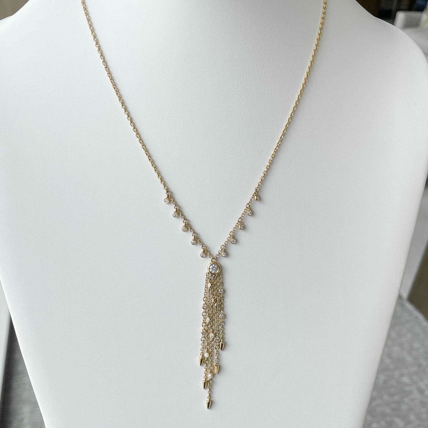 Jay Feder 14k Yellow Gold Diamond Bezel Lariat Necklace