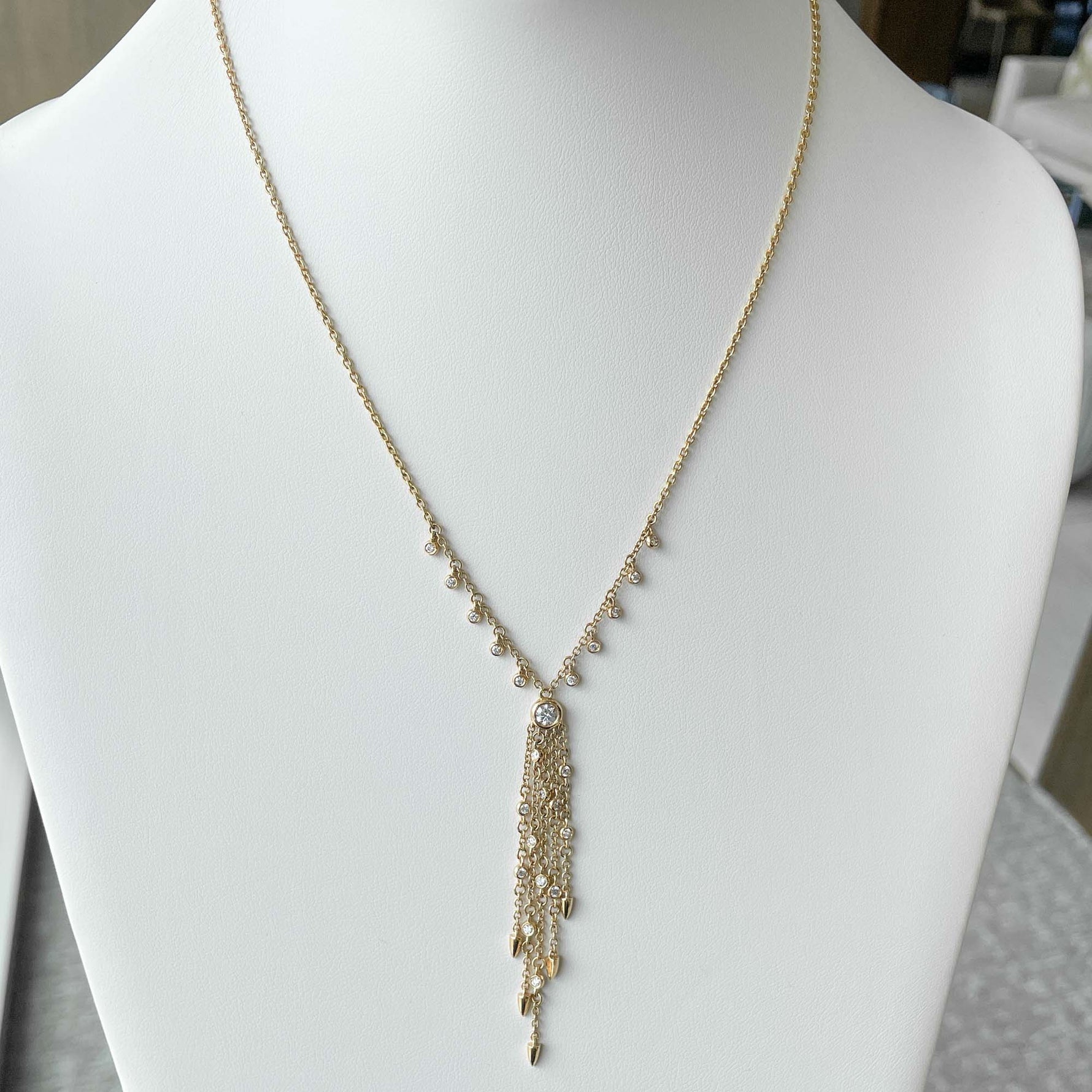 Jay Feder 14k Yellow Gold Diamond Bezel Lariat Necklace