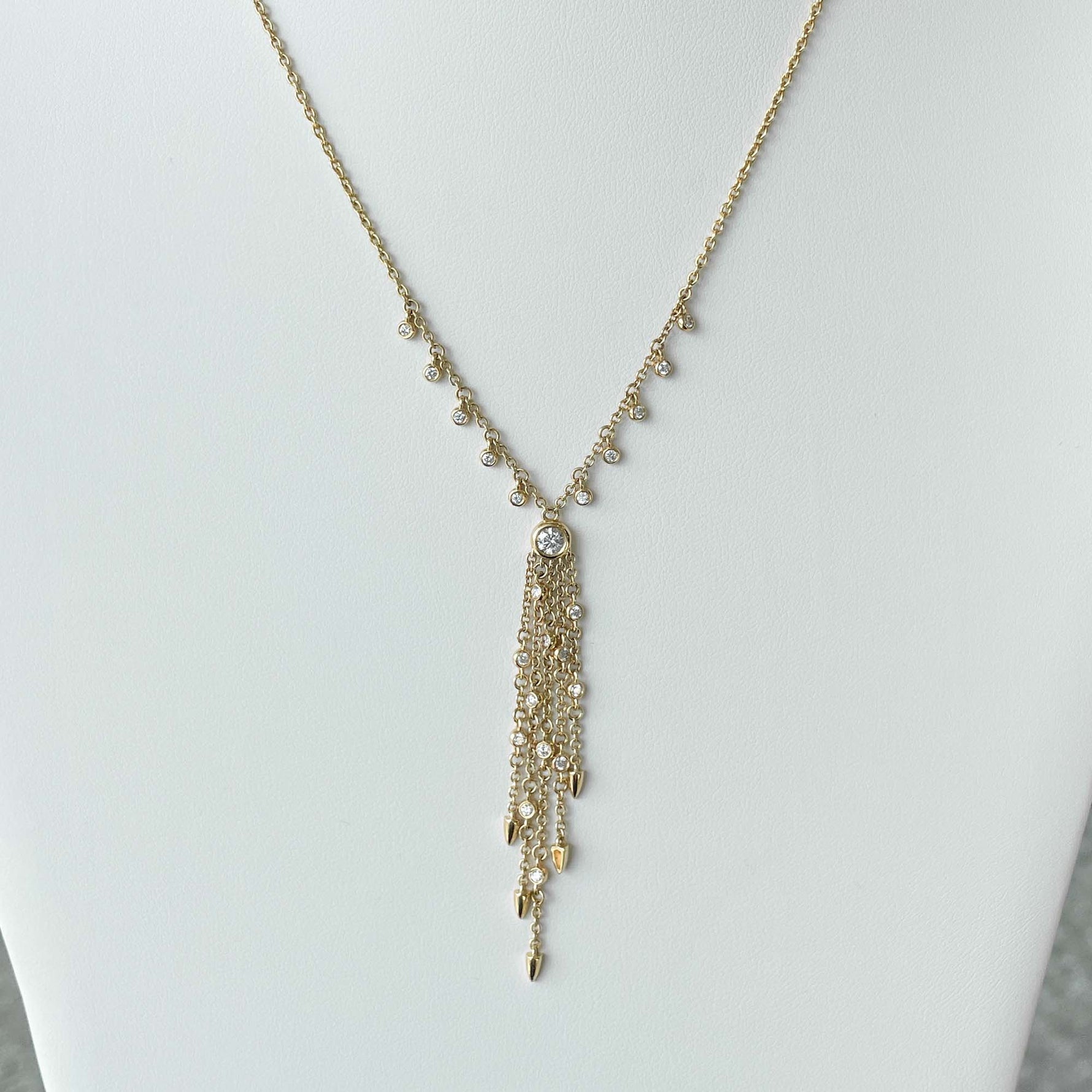 Jay Feder 14k Yellow Gold Diamond Bezel Lariat Necklace