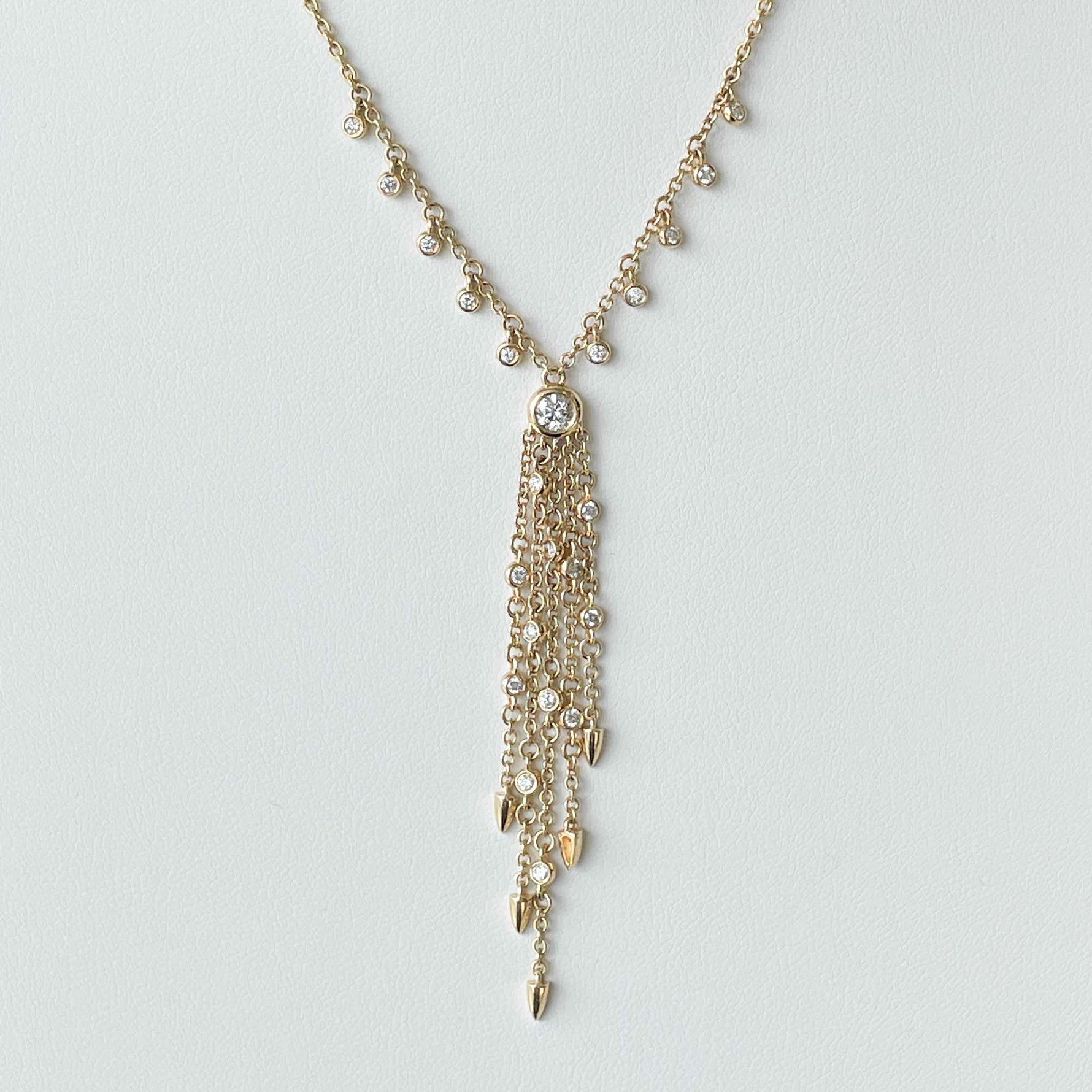 Jay Feder 14k Yellow Gold Diamond Bezel Lariat Necklace