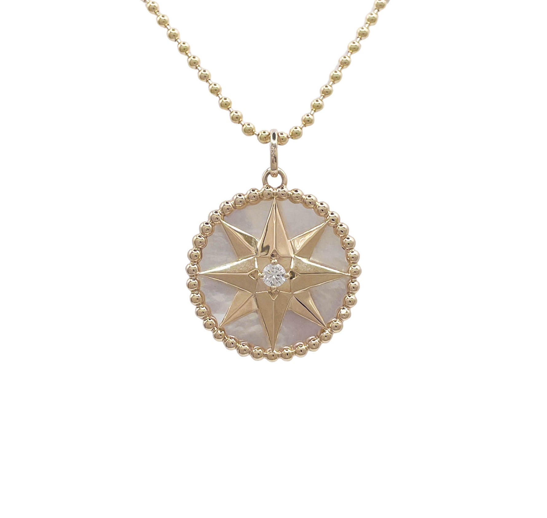 JAY FEDER 14K YELLOW GOLD MOTHER OF PEARL DIAMOND STAR PENDANT NECKLACE