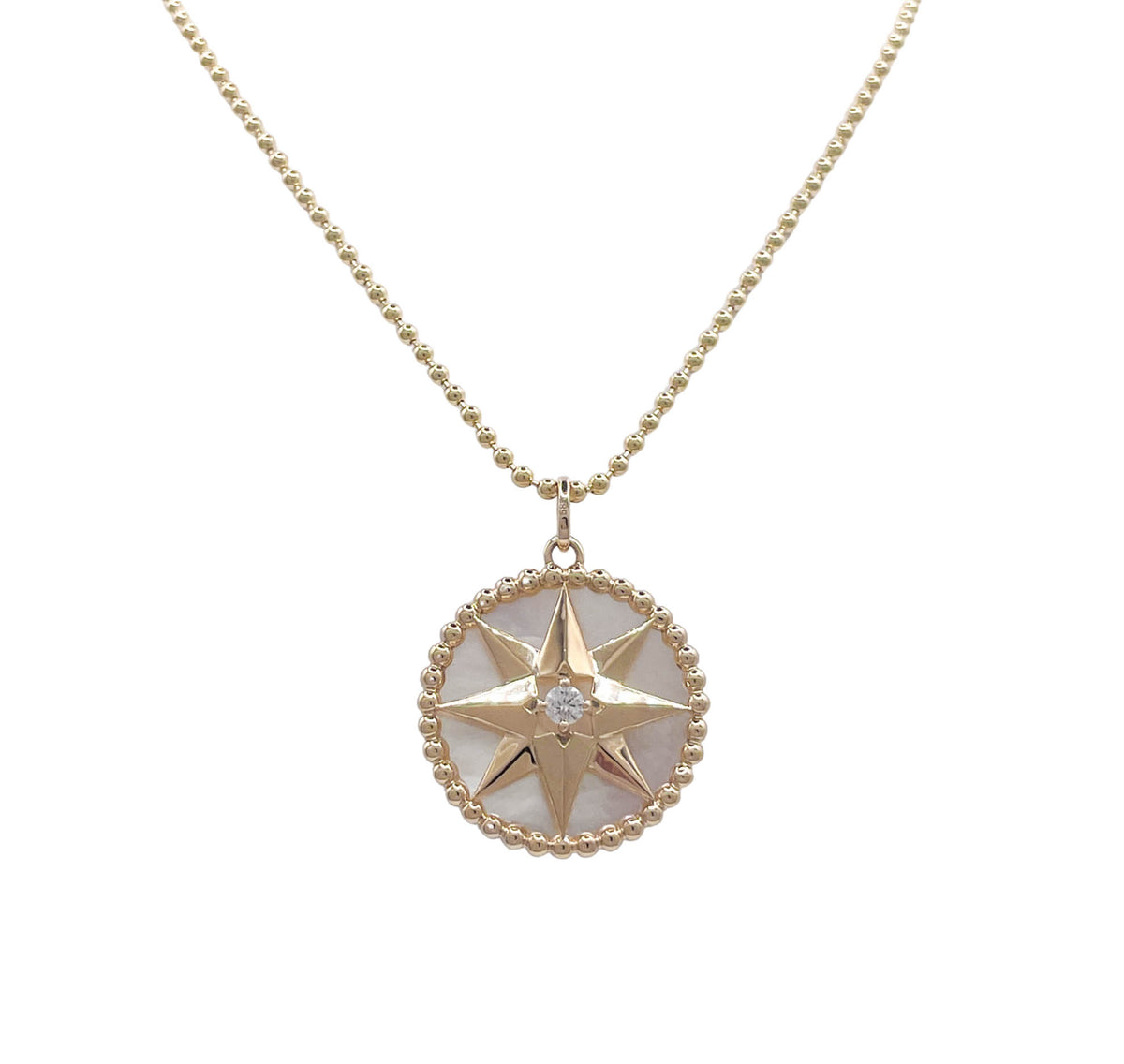 JAY FEDER 14K YELLOW GOLD MOTHER OF PEARL DIAMOND STAR PENDANT NECKLACE