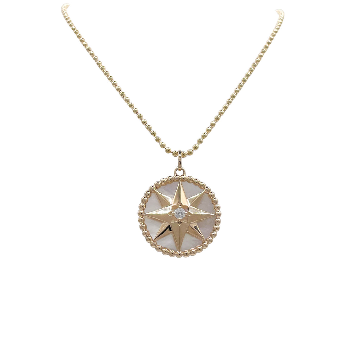 JAY FEDER 14K YELLOW GOLD MOTHER OF PEARL DIAMOND STAR PENDANT NECKLACE