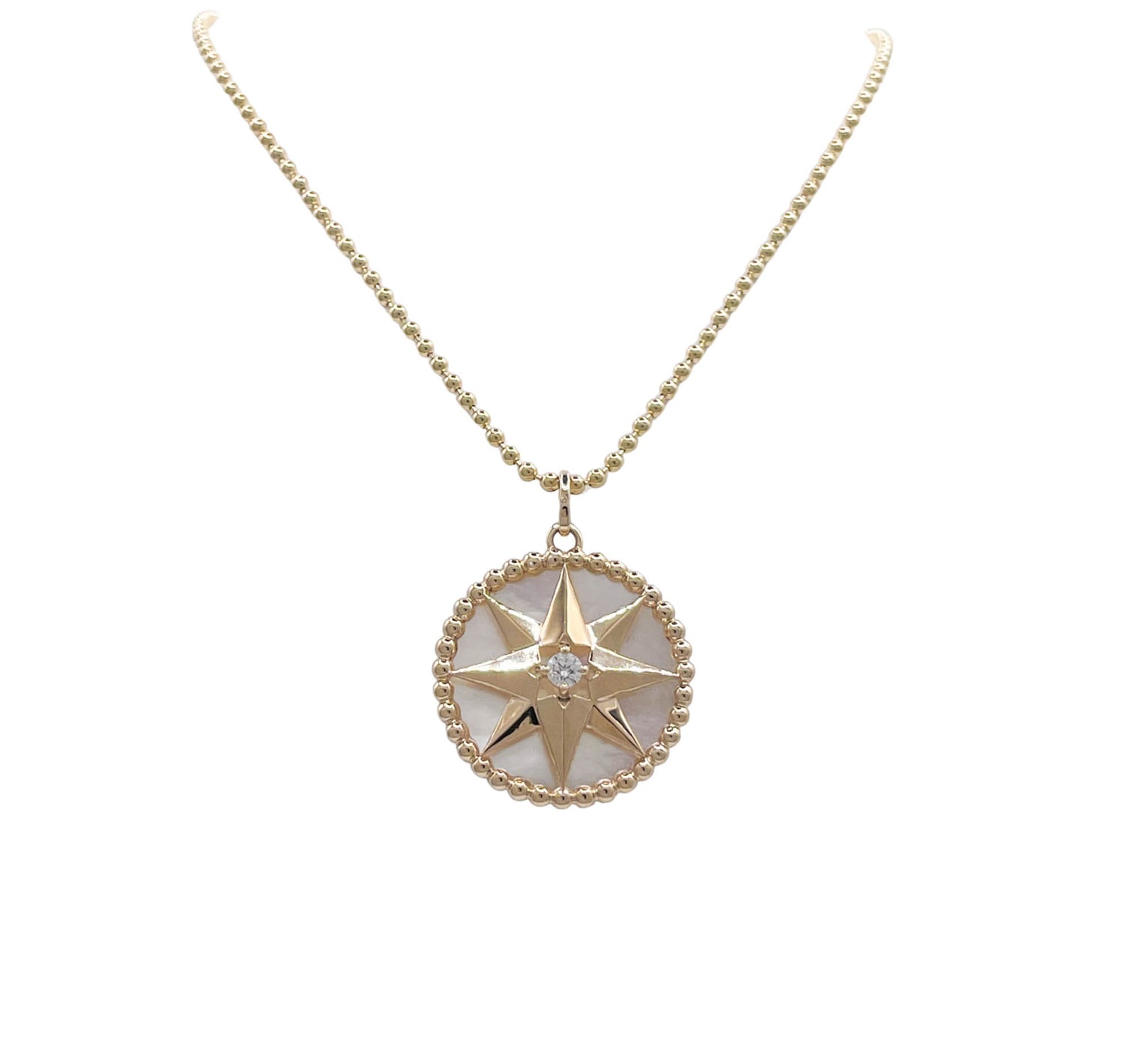 JAY FEDER 14K YELLOW GOLD MOTHER OF PEARL DIAMOND STAR PENDANT NECKLACE