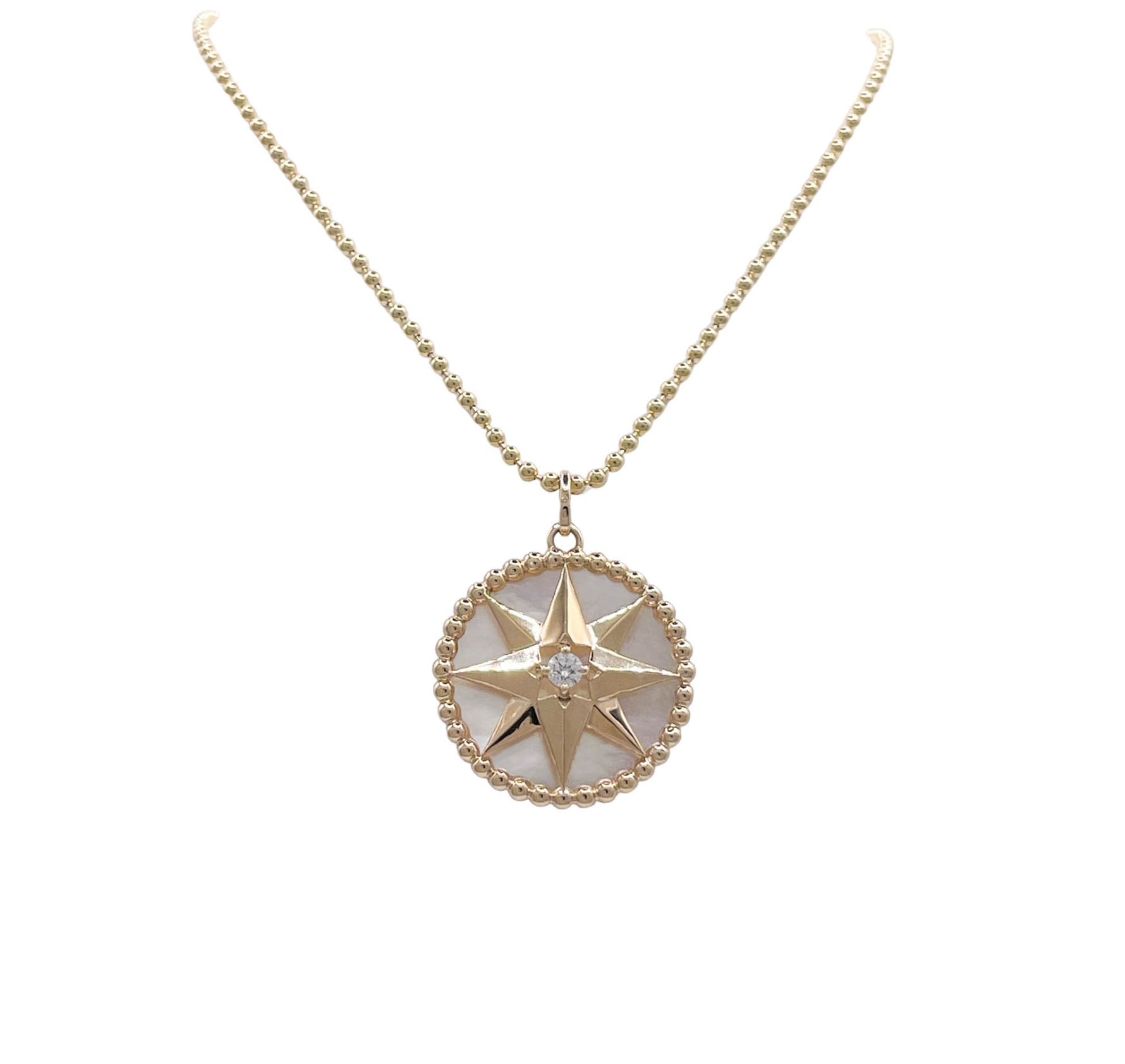JAY FEDER 14K YELLOW GOLD MOTHER OF PEARL DIAMOND STAR PENDANT NECKLACE