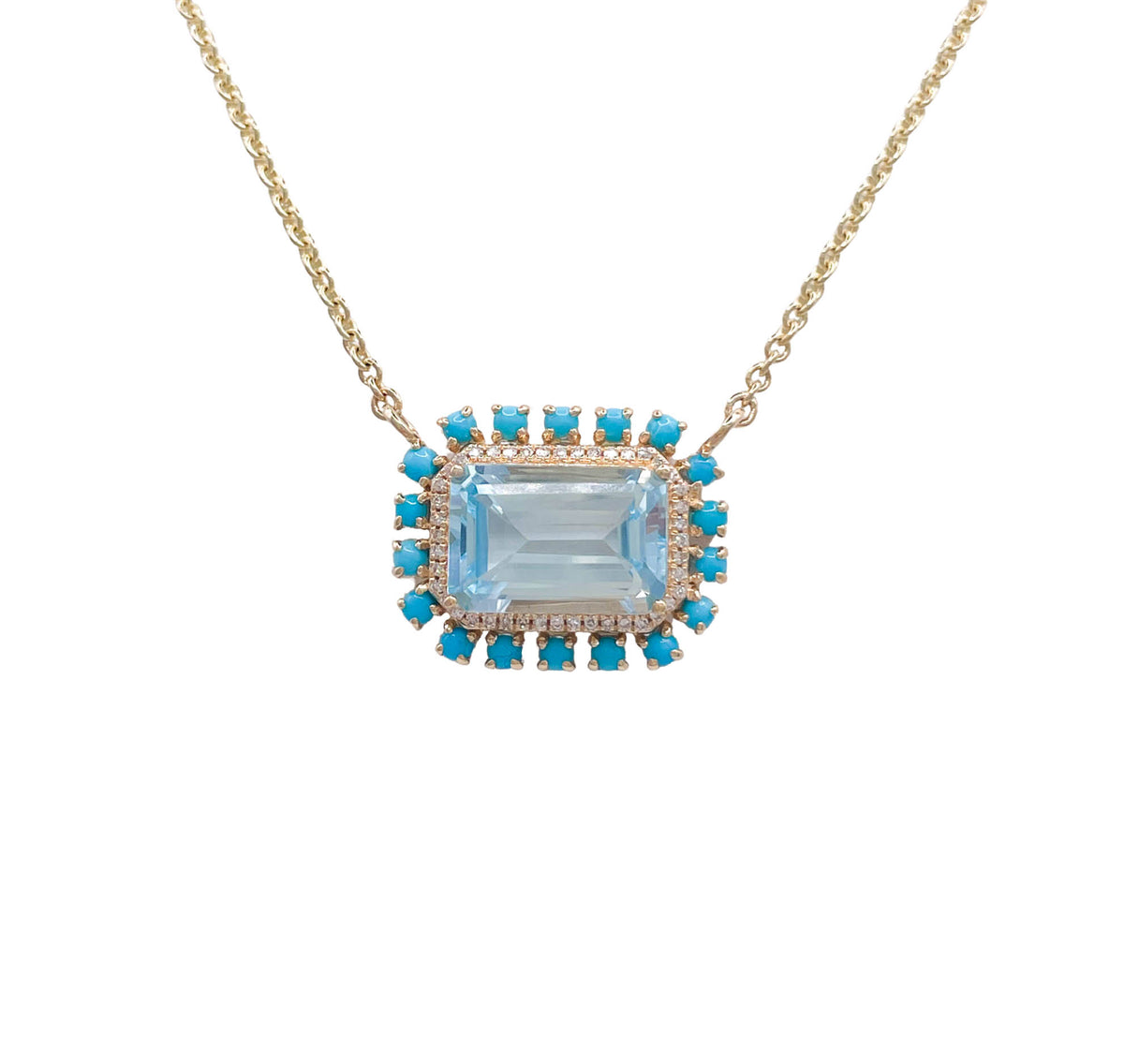 JAY FEDER 14K YELLOW GOLD AQUAMARINE TURQUOISE PENDANT NECKLACE