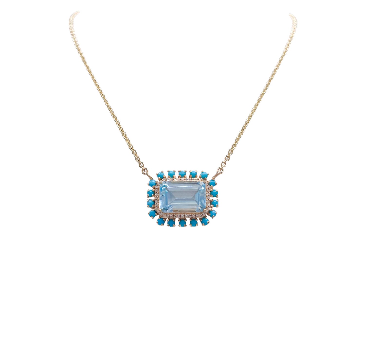 JAY FEDER 14K YELLOW GOLD AQUAMARINE TURQUOISE PENDANT NECKLACE