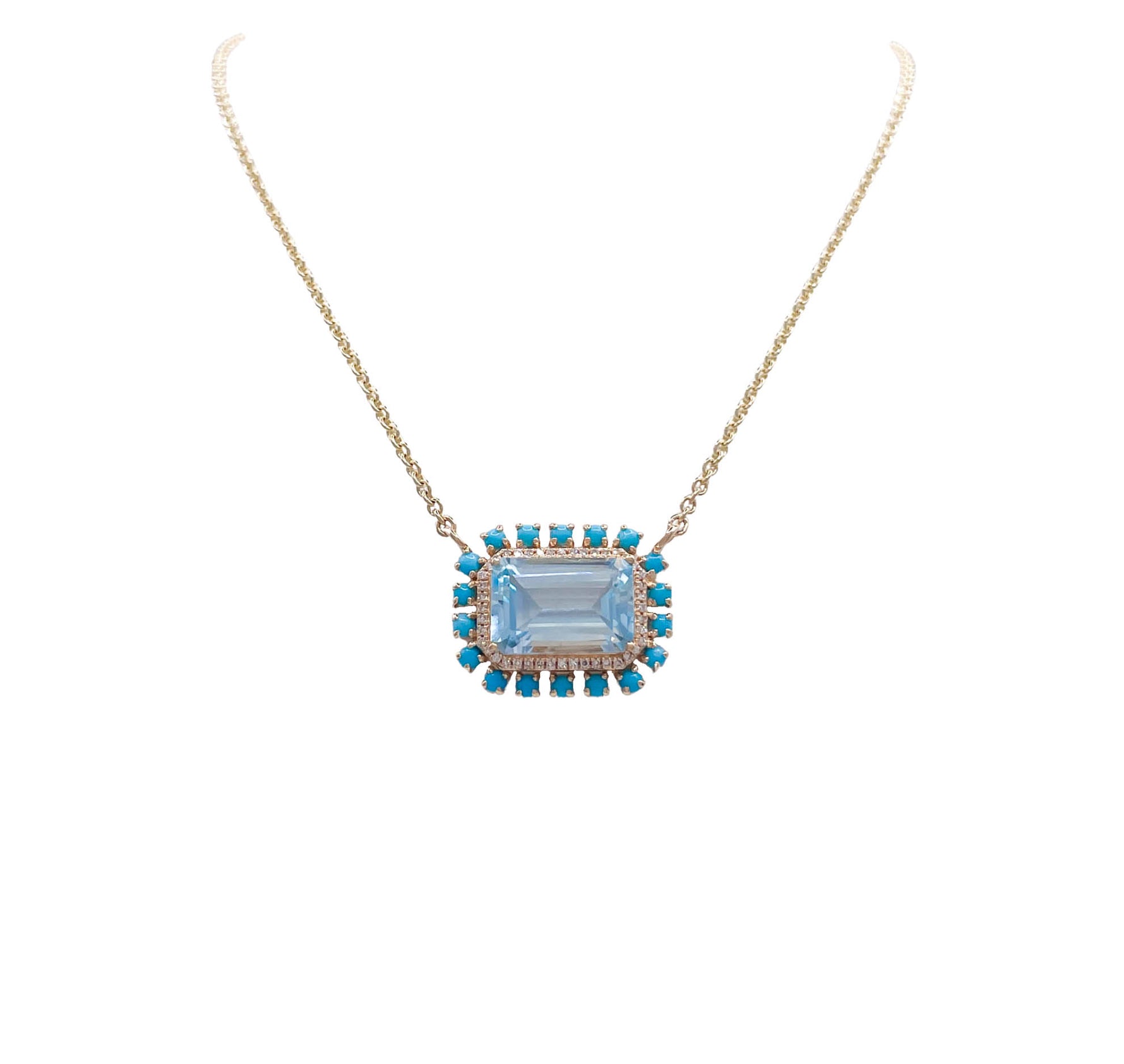 JAY FEDER 14K YELLOW GOLD AQUAMARINE TURQUOISE PENDANT NECKLACE