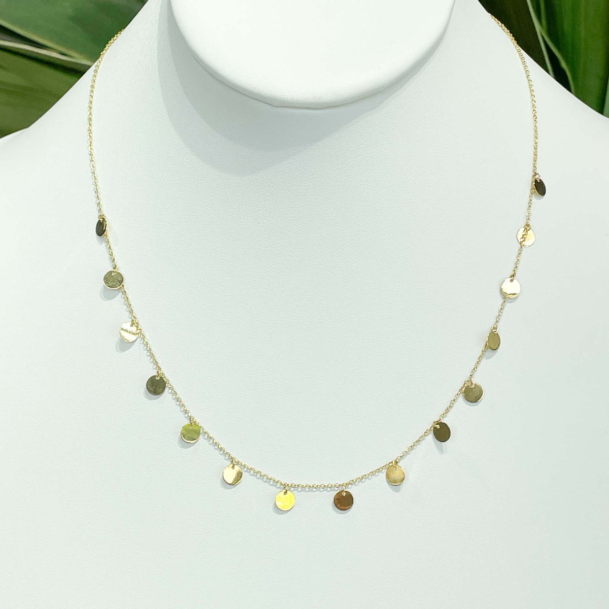 Jay Feder 18k Yellow Gold Hanging Disc Station Necklace