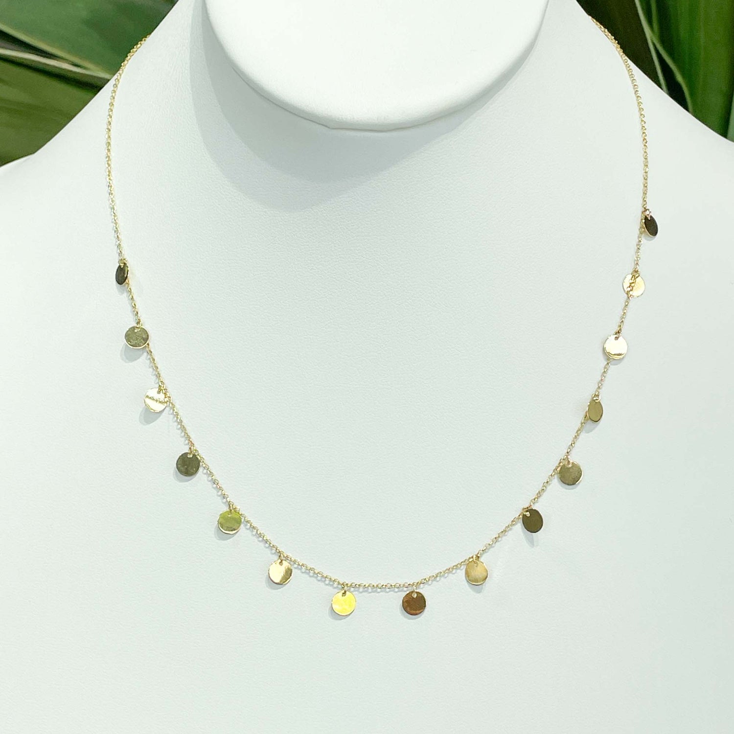 Jay Feder 18k Yellow Gold Hanging Disc Station Necklace