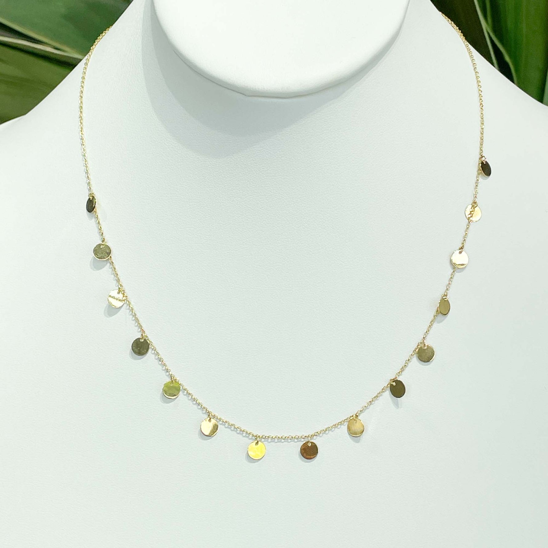 Jay Feder 18k Yellow Gold Hanging Disc Station Necklace