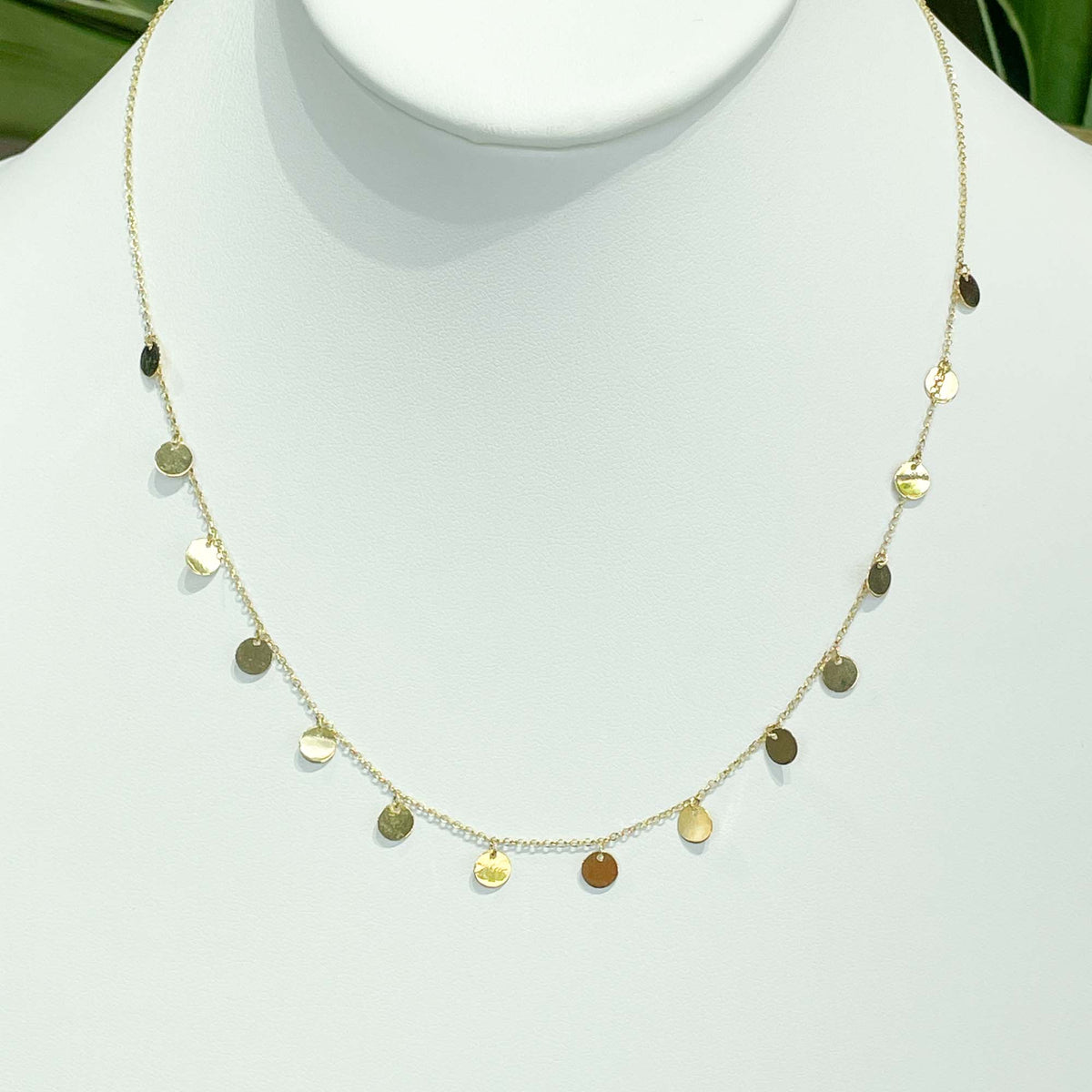 Jay Feder 18k Yellow Gold Hanging Disc Station Necklace