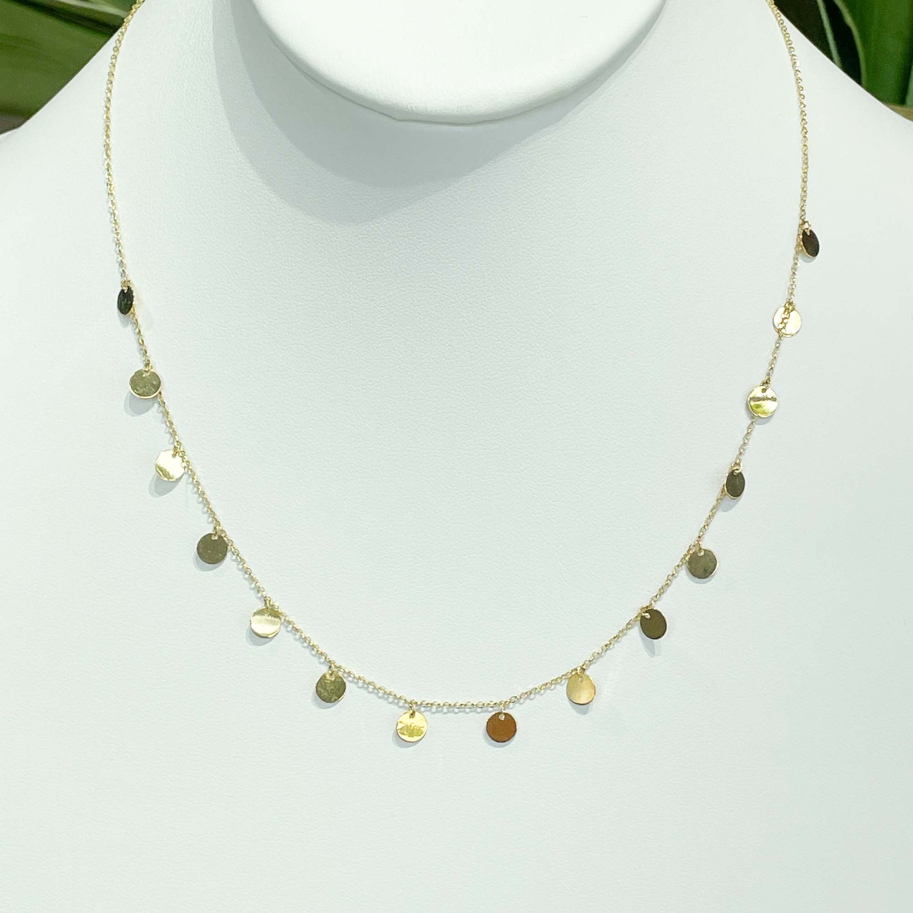 Jay Feder 18k Yellow Gold Hanging Disc Station Necklace