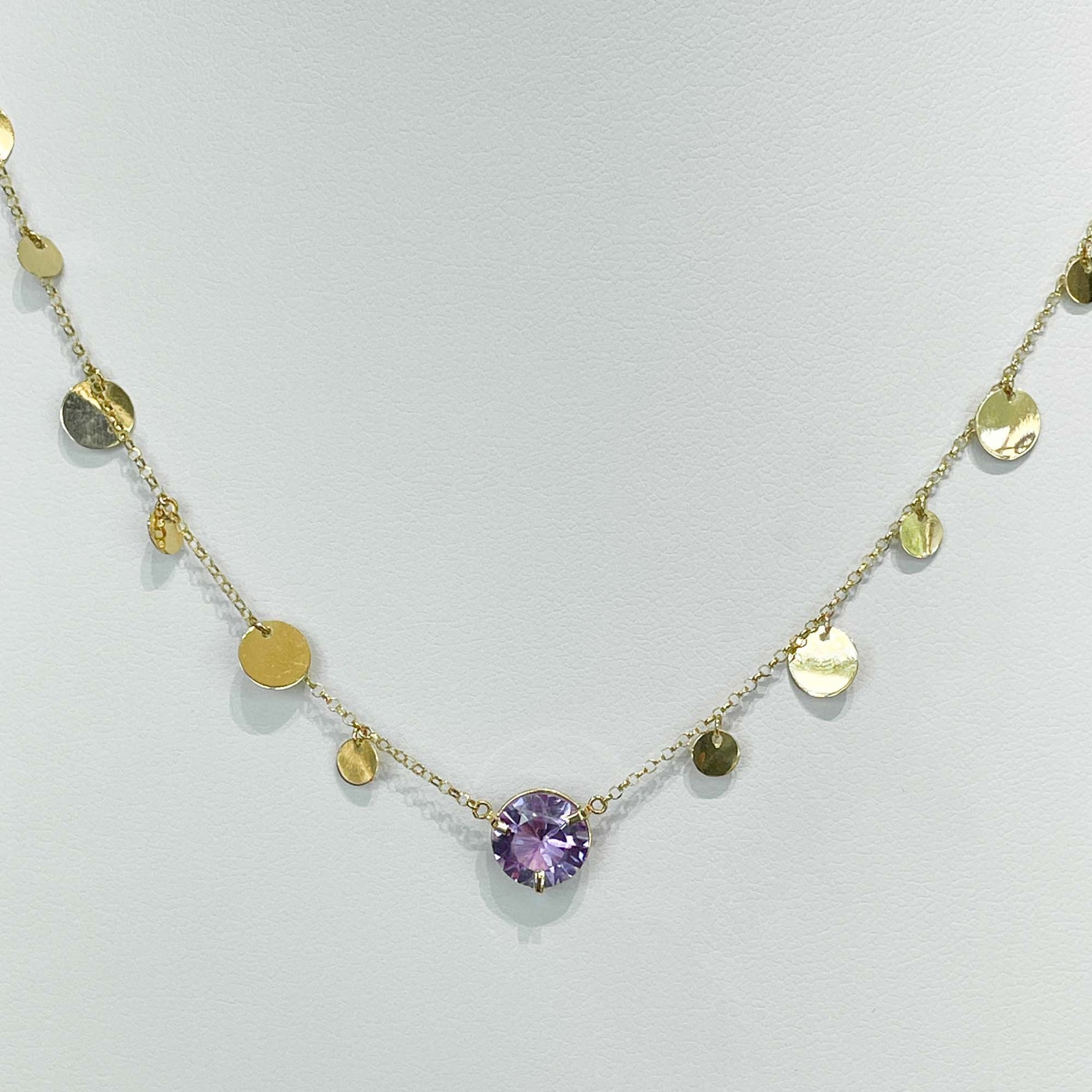 Jay Feder 18k Yellow Gold Amethyst Pendant Hanging Disc Necklace