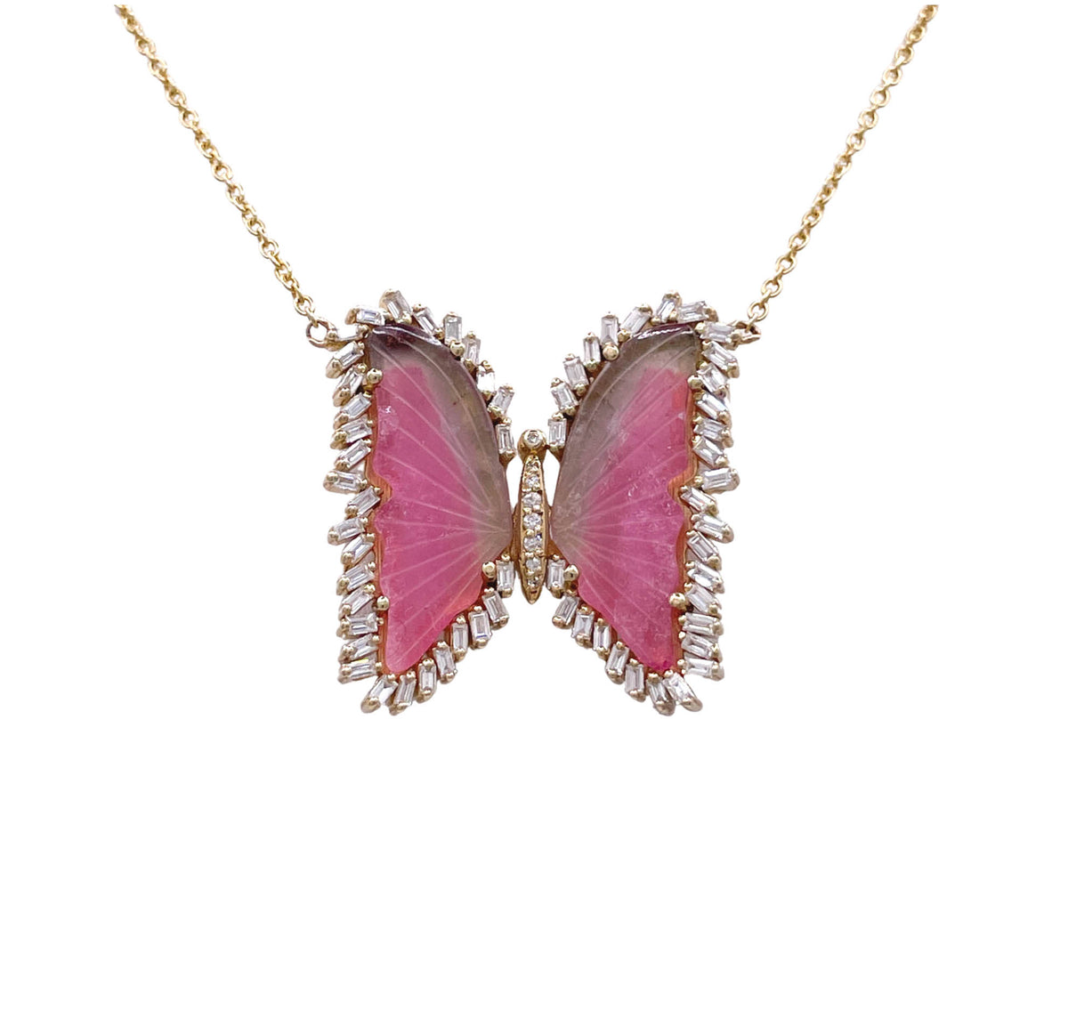 Jay Feder 14k Yellow Gold Tourmaline and Diamond Butterfly Pendant Necklace