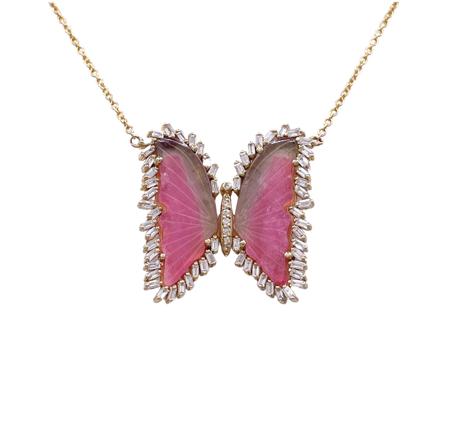 Jay Feder 14k Yellow Gold Tourmaline and Diamond Butterfly Pendant Necklace
