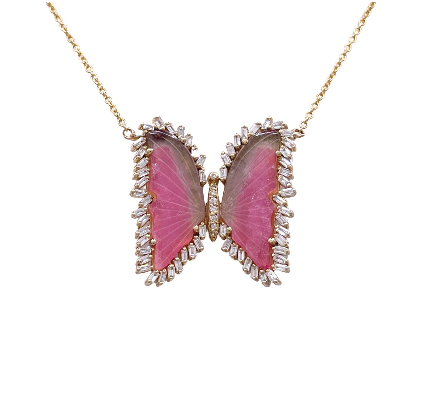 Jay Feder 14k Yellow Gold Tourmaline and Diamond Butterfly Pendant Necklace
