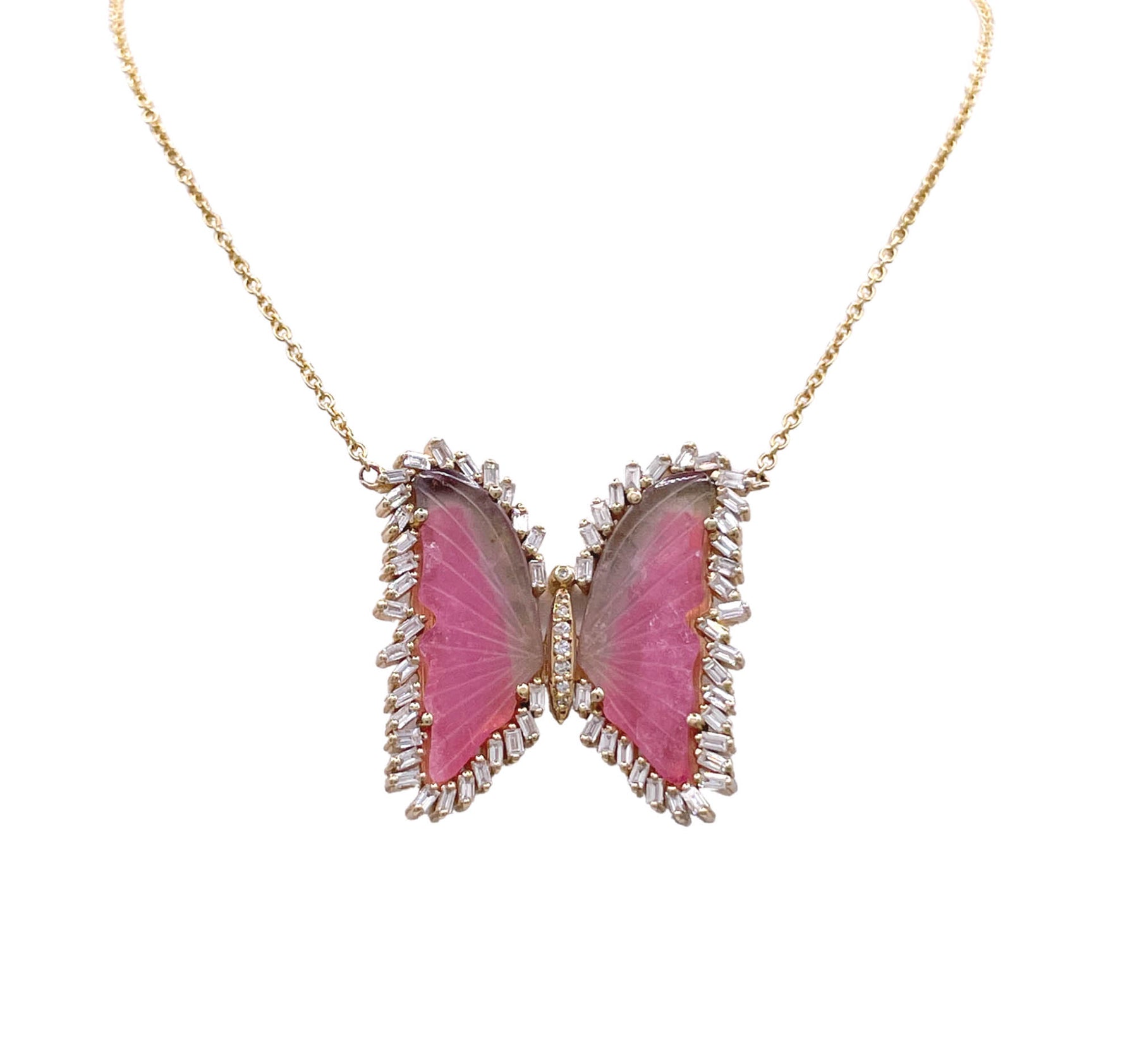 Jay Feder 14k Yellow Gold Tourmaline and Diamond Butterfly Pendant Necklace