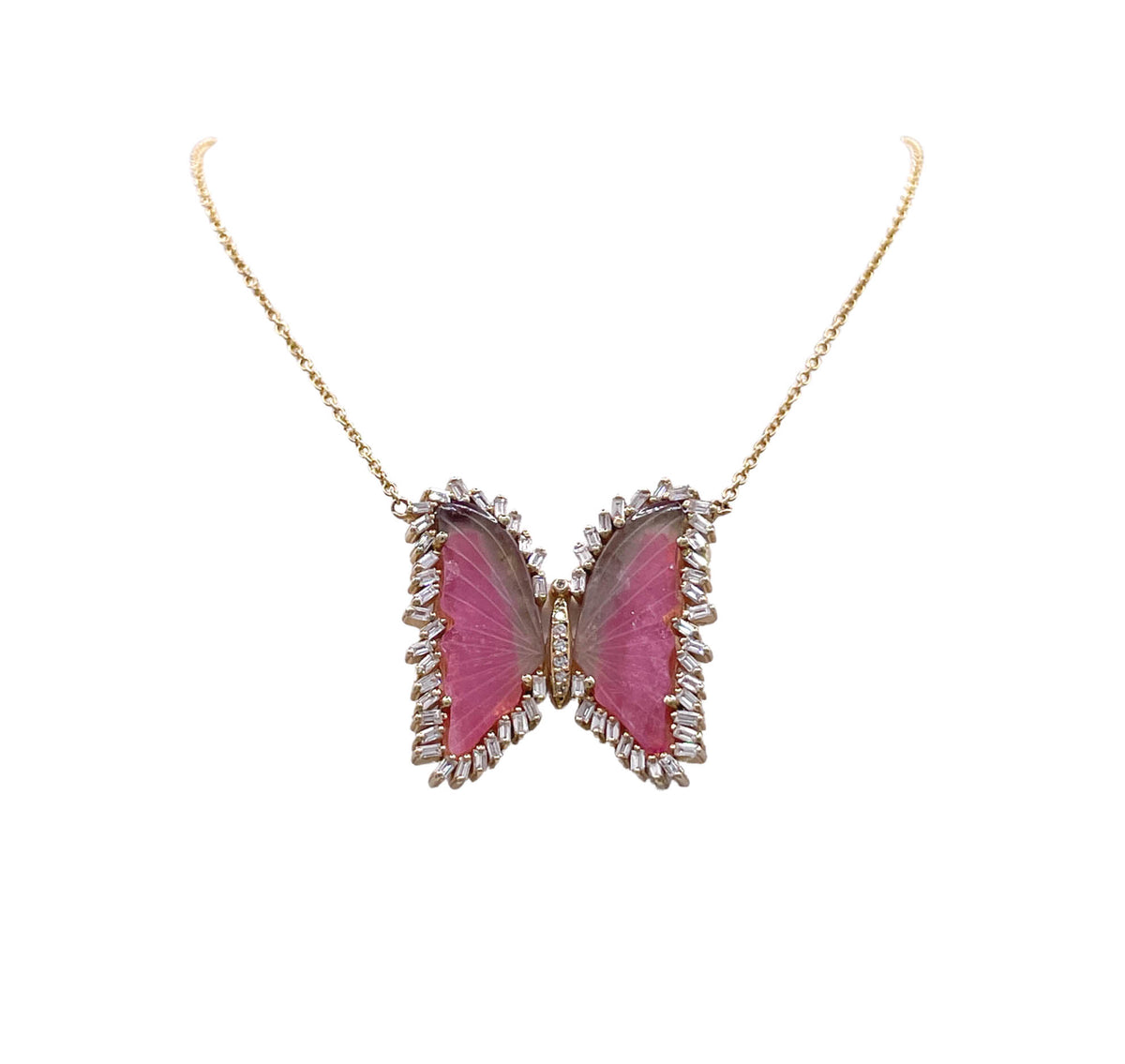 Jay Feder 14k Yellow Gold Tourmaline and Diamond Butterfly Pendant Necklace