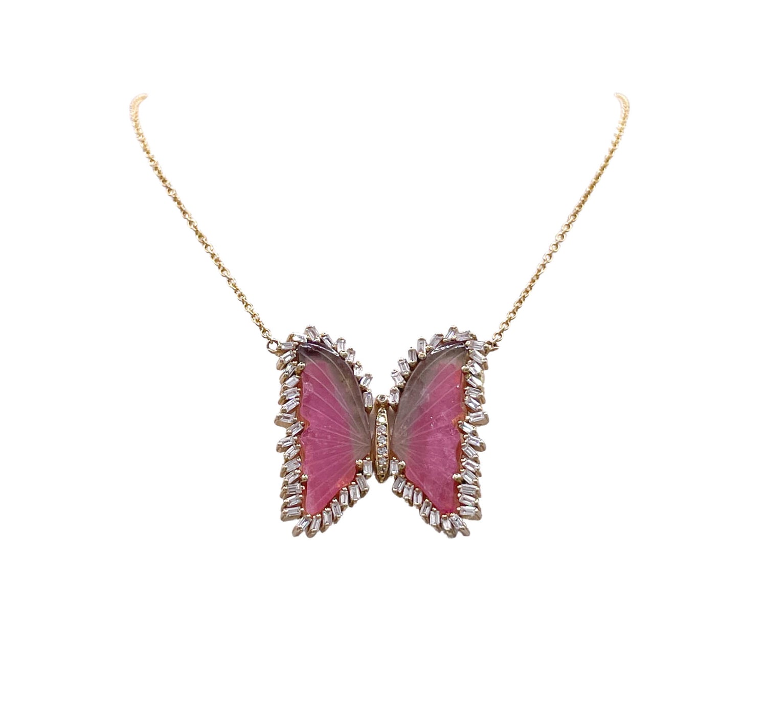Jay Feder 14k Yellow Gold Tourmaline and Diamond Butterfly Pendant Necklace