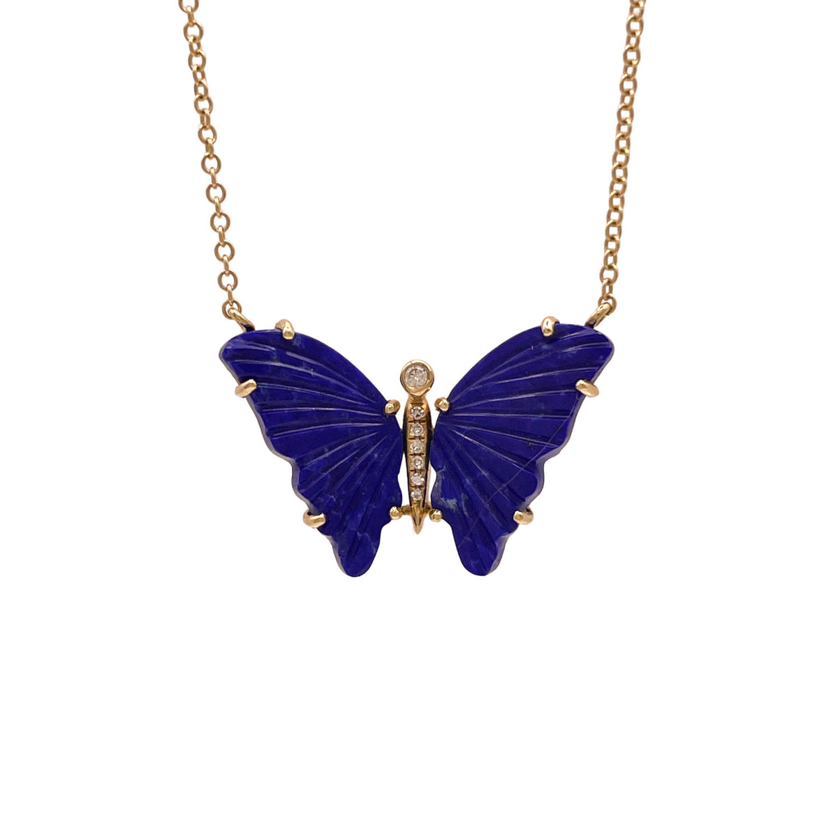 Luna Skye 14K Yellow Gold Lapis Diamond Butterfly Pendant Necklace
