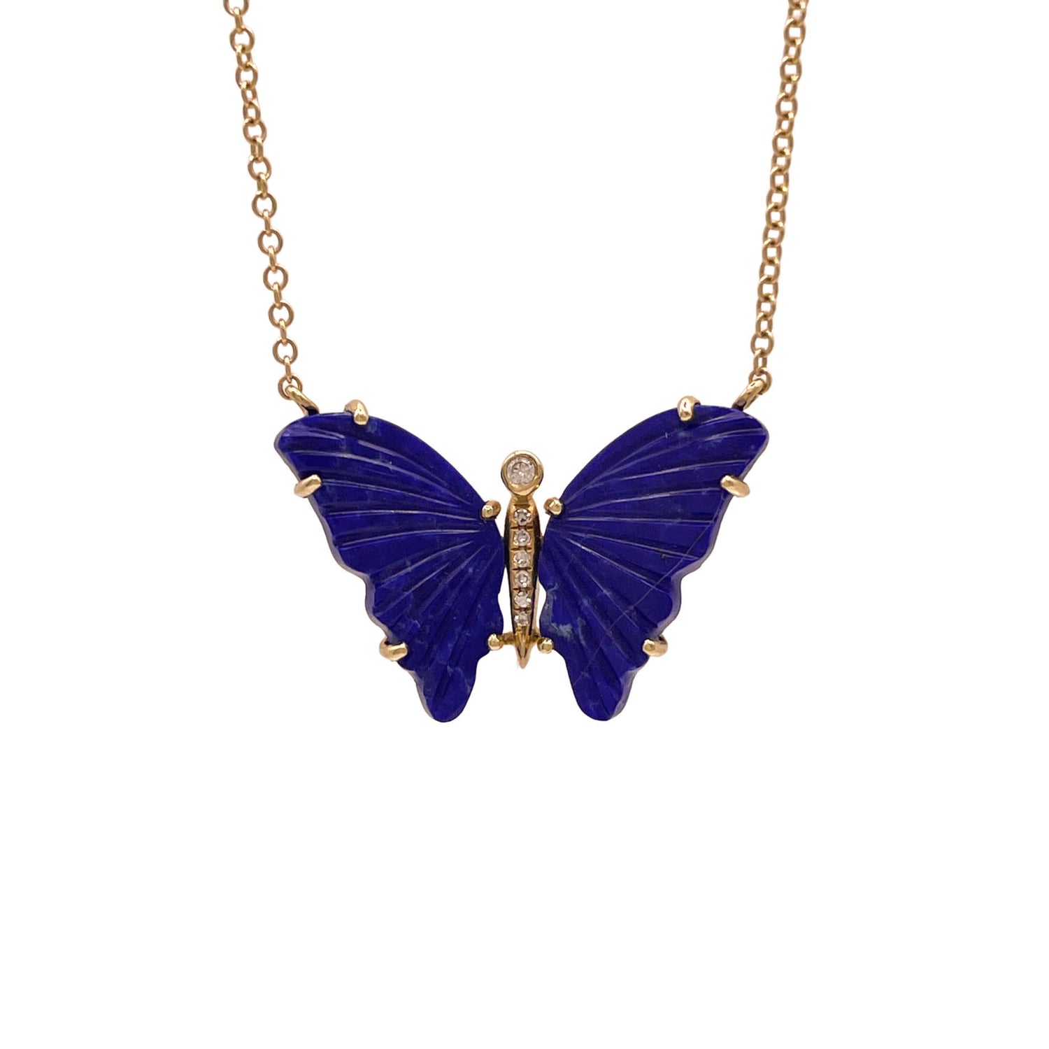 Luna Skye 14K Yellow Gold Lapis Diamond Butterfly Pendant Necklace