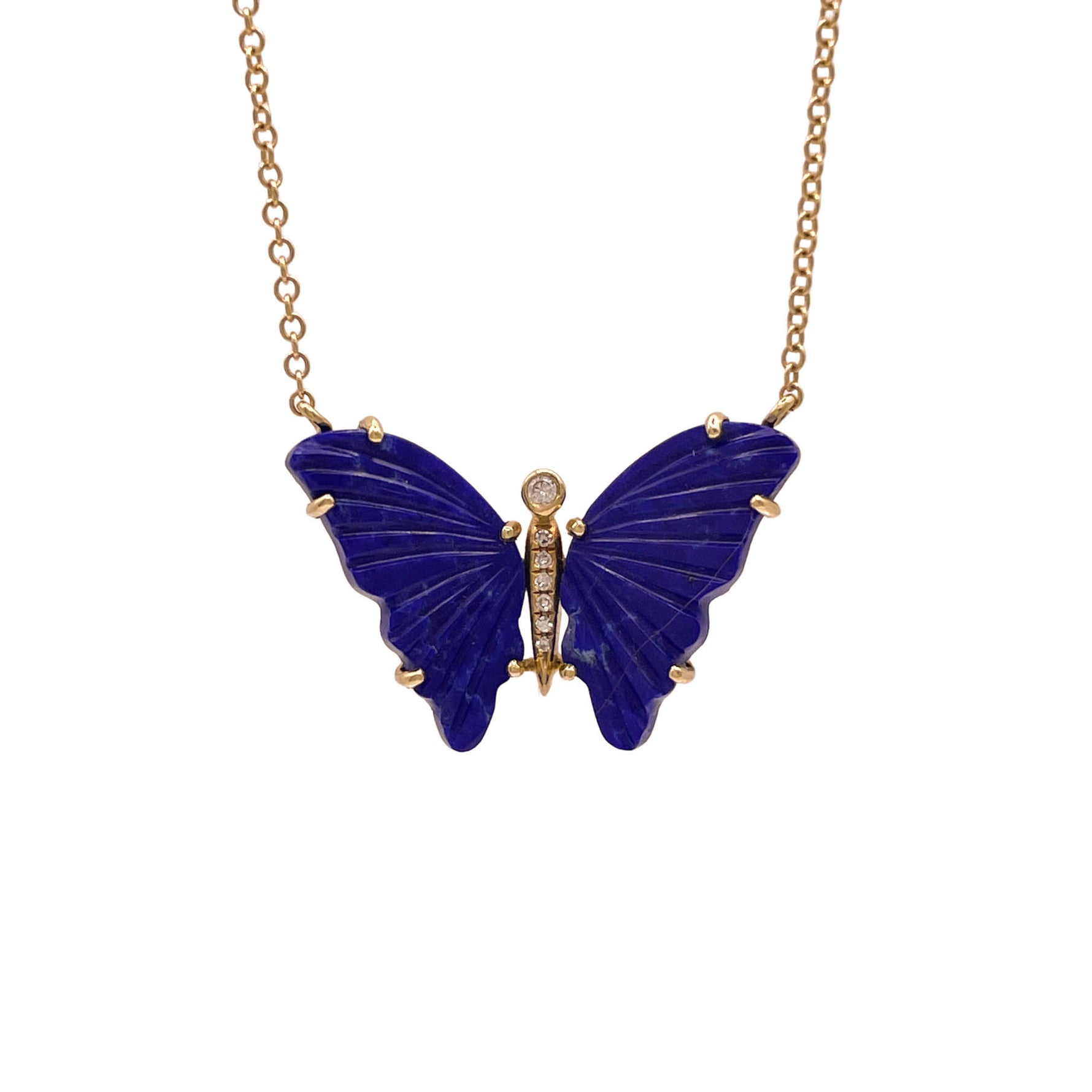 Luna Skye 14K Yellow Gold Lapis Diamond Butterfly Pendant Necklace