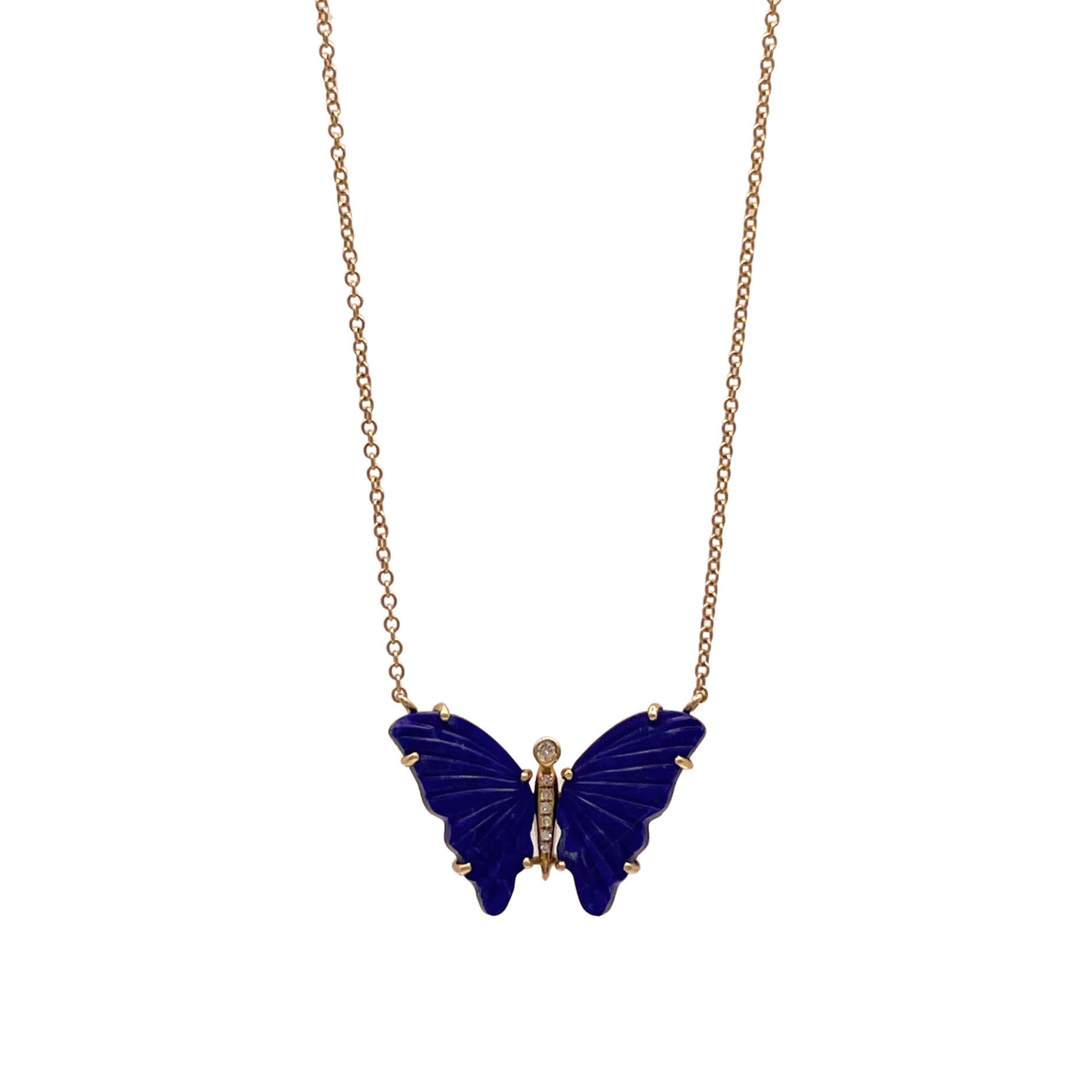 Luna Skye 14K Yellow Gold Lapis Diamond Butterfly Pendant Necklace