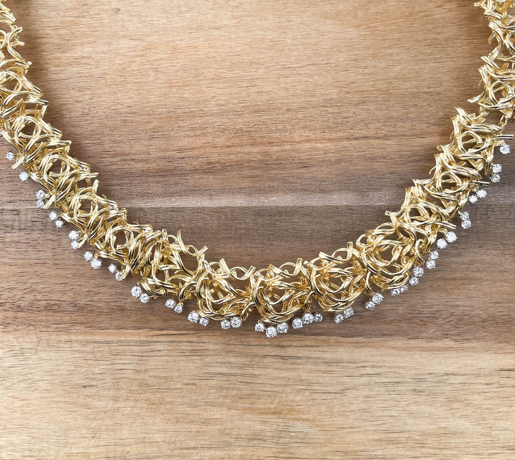 Jay Feder 18k Yellow Gold Diamond Filigree Branch Necklace