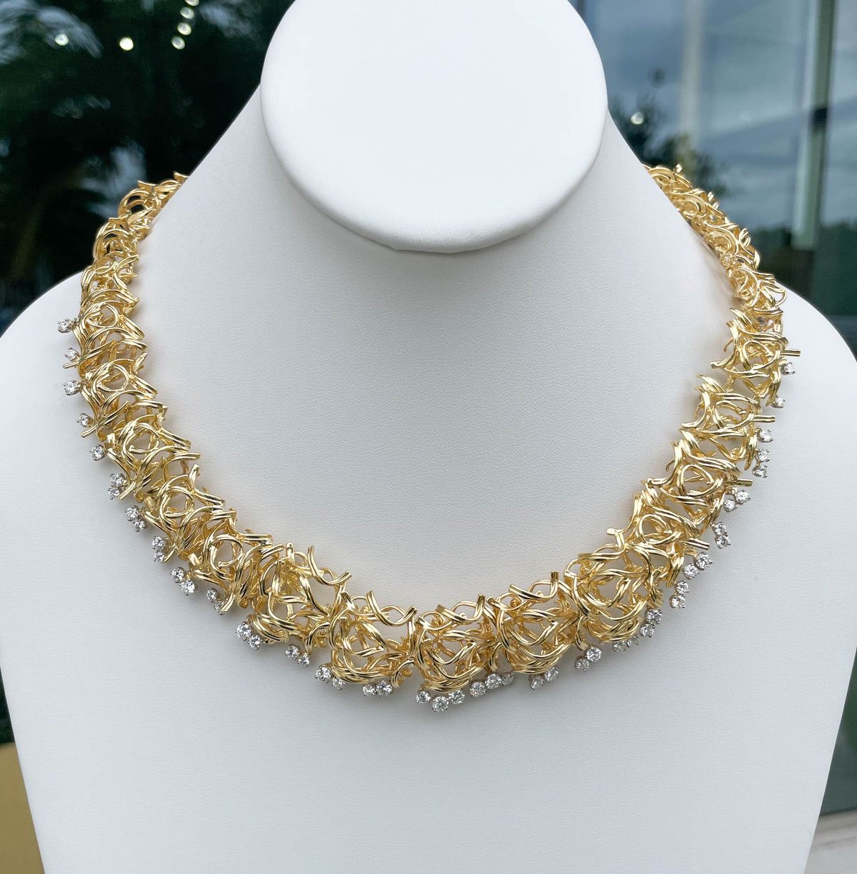 Jay Feder 18k Yellow Gold Diamond Filigree Branch Necklace