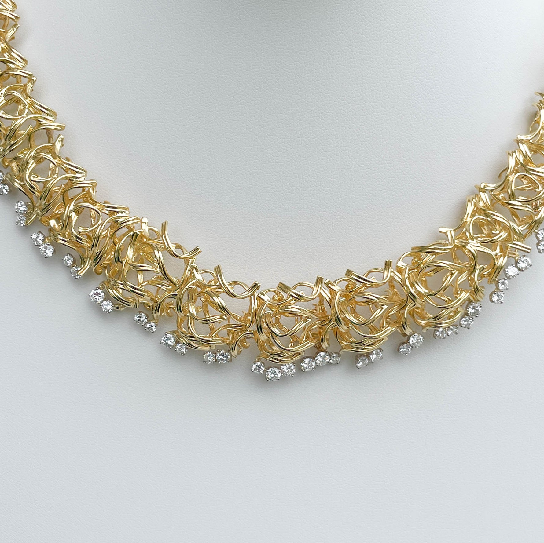 Jay Feder 18k Yellow Gold Diamond Filigree Branch Necklace