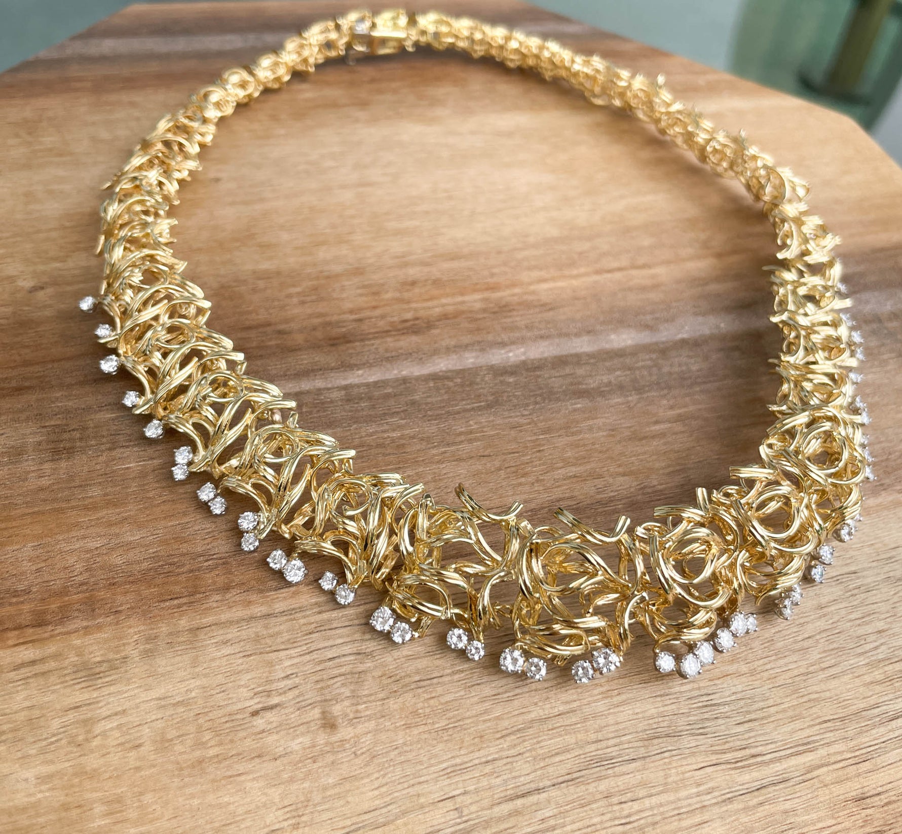 Jay Feder 18k Yellow Gold Diamond Filigree Branch Necklace