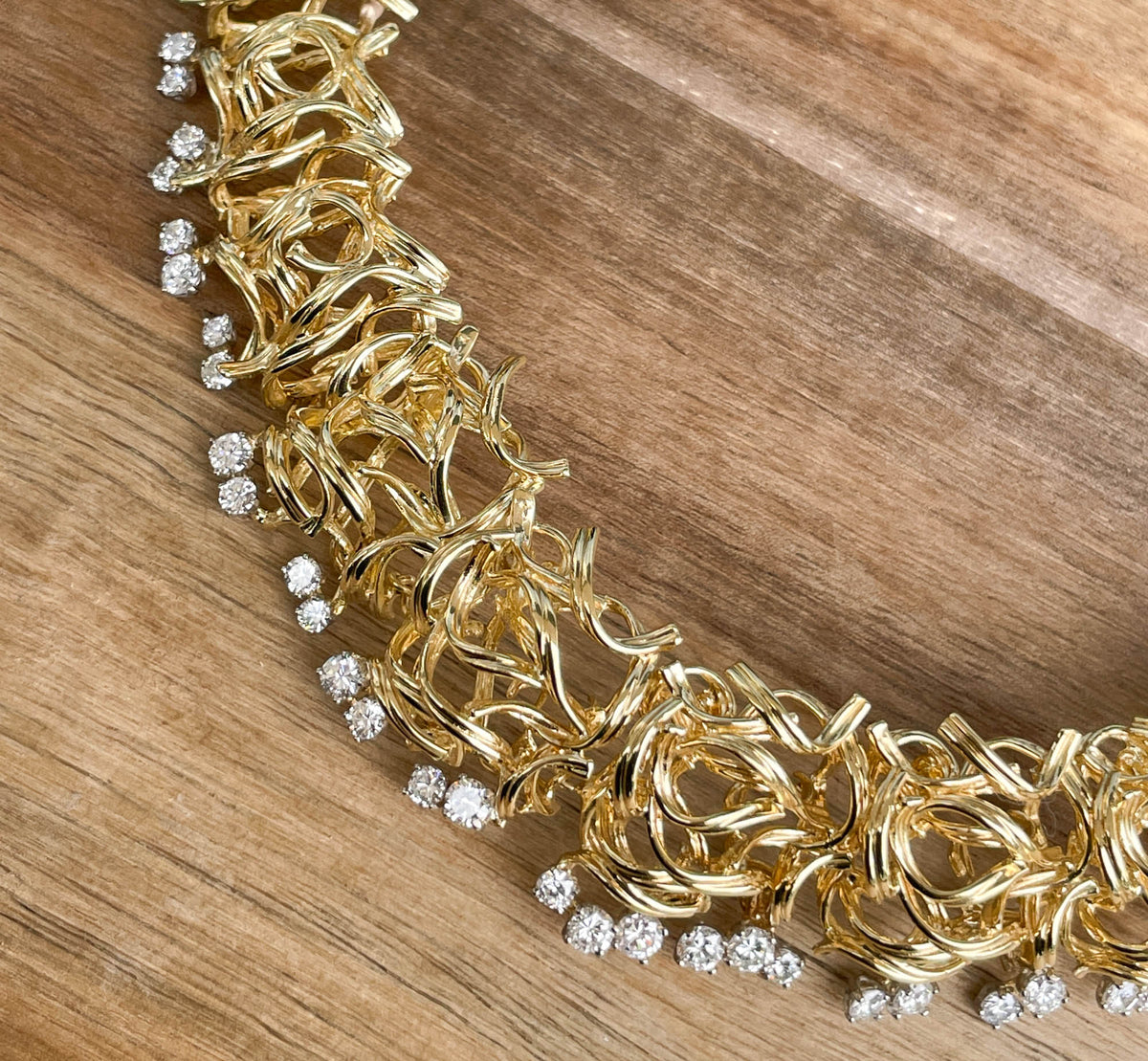 Jay Feder 18k Yellow Gold Diamond Filigree Branch Necklace