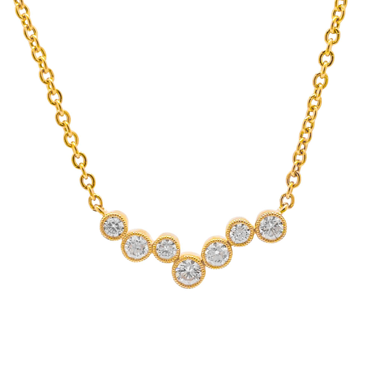 Jay Feder 14k Yellow Gold Diamond Bezel Station Pendant Necklace