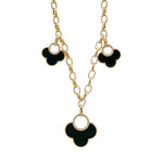 JAY FEDER 14K YELLOW GOLD DIAMOND BLACK ONYX CLOVER CHARM STATION NECKLACE