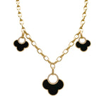 JAY FEDER 14K YELLOW GOLD DIAMOND BLACK ONYX CLOVER CHARM STATION NECKLACE
