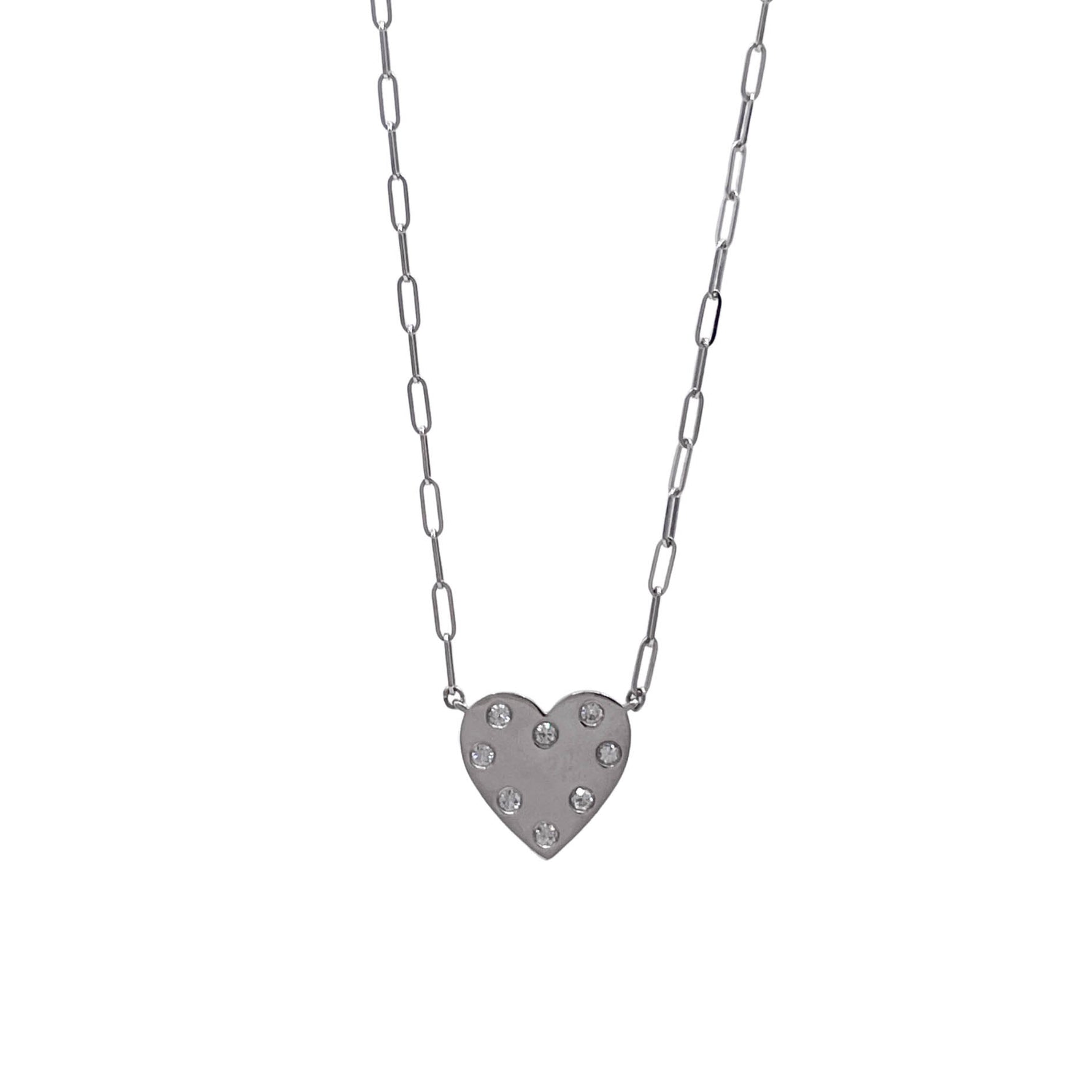 JAY FEDER 14K WHITE GOLD DIAMOND HEART SHAPED PENDANT NECKLACE