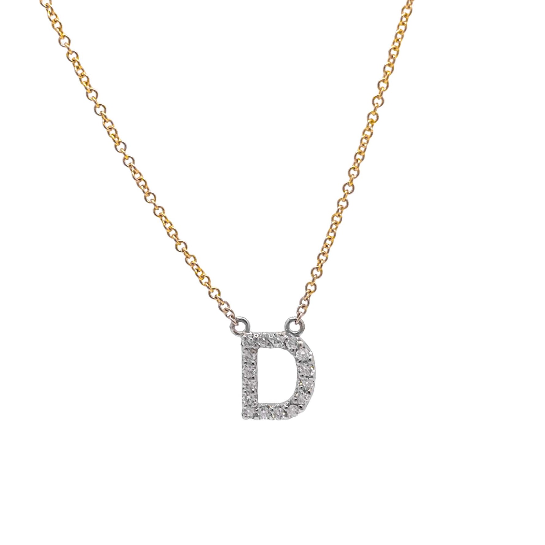 Jay Feder 14k Two Tone Gold Diamond "D" Initial Pendant Necklace