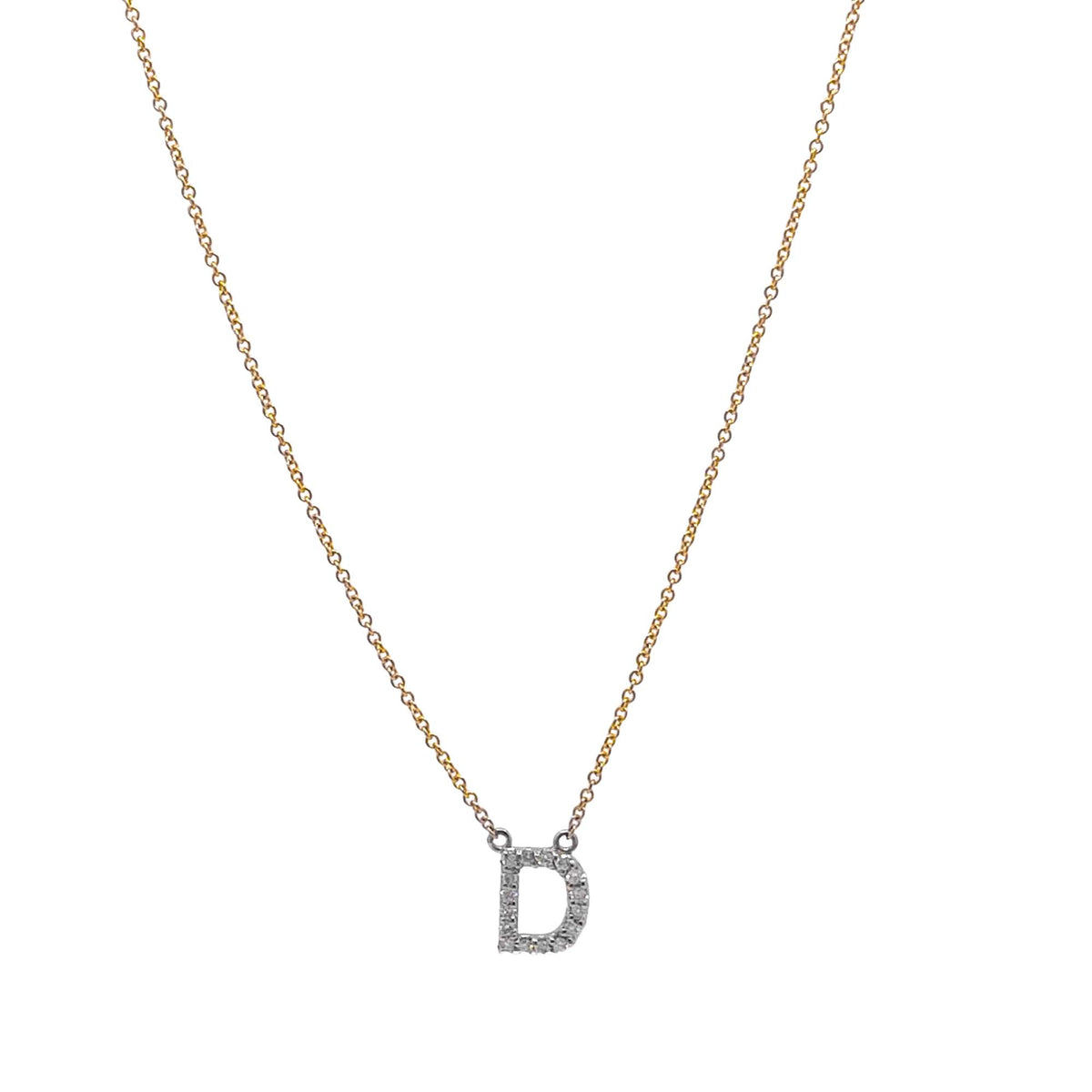Jay Feder 14k Two Tone Gold Diamond "D" Initial Pendant Necklace