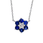 JAY FEDER 18K WHITE GOLD DIAMOND SAPPHIRE FLOWER CLUSTER PENDANT NECKLACE