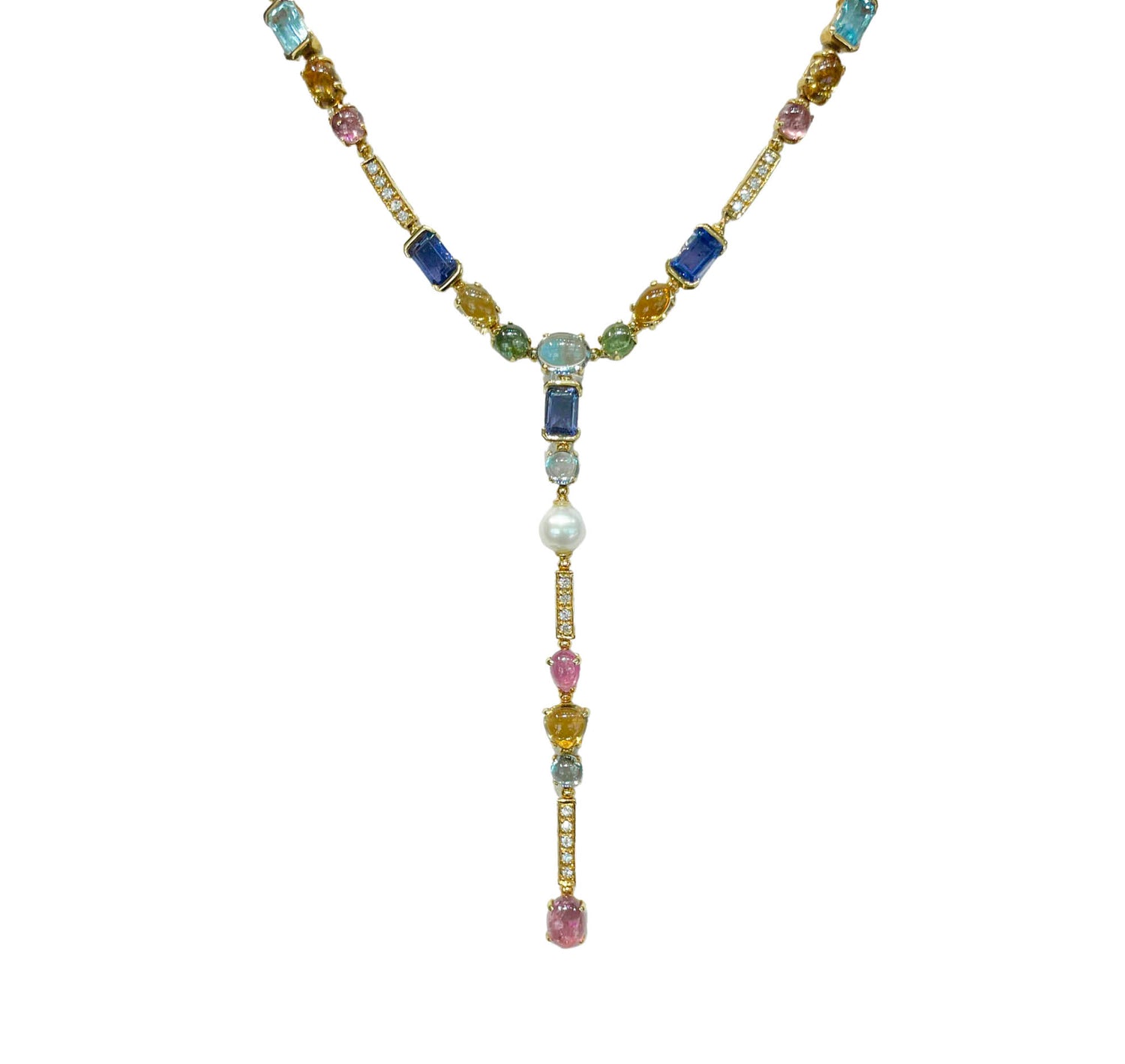 JAY FEDER 18K YELLOW GOLD MULTISTONE LARIAT NECKLACE